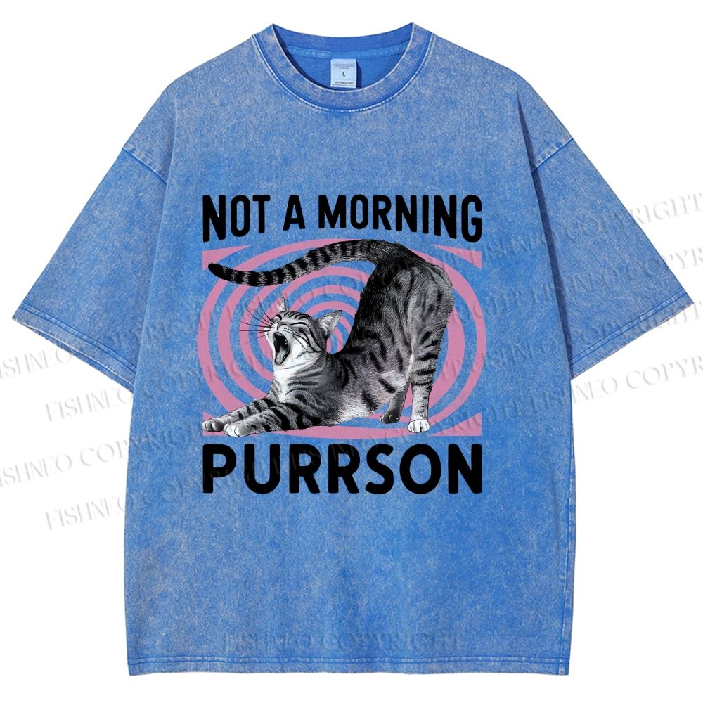Unisex Not a Morning Purrson Cat Printed Washed Tee