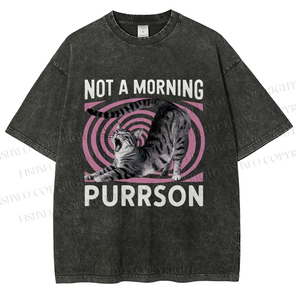 Unisex Not a Morning Purrson Cat Printed Washed Tee