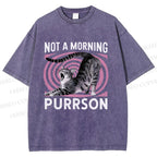 Unisex Not a Morning Purrson Cat Printed Washed Tee