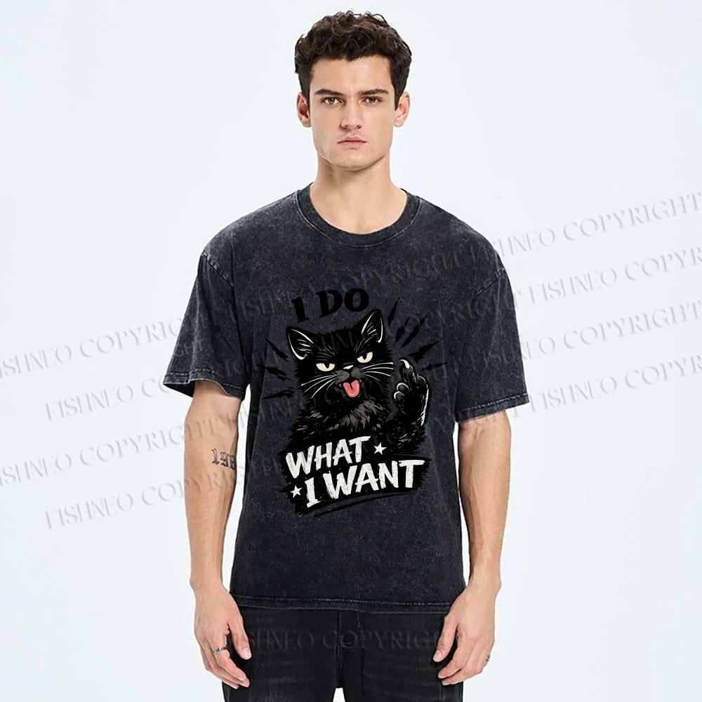 Unisex I Do What I Want Cat Printed Washed Tee