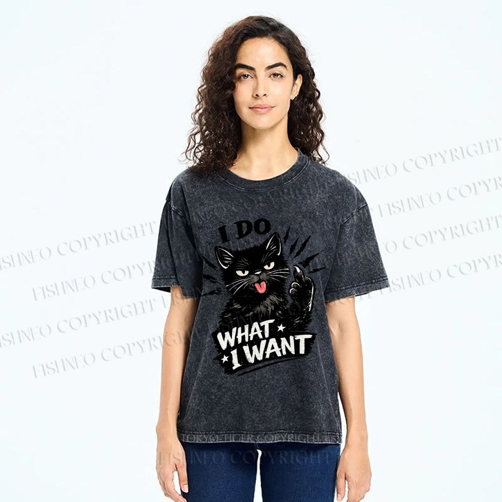 Unisex I Do What I Want Cat Printed Washed Tee