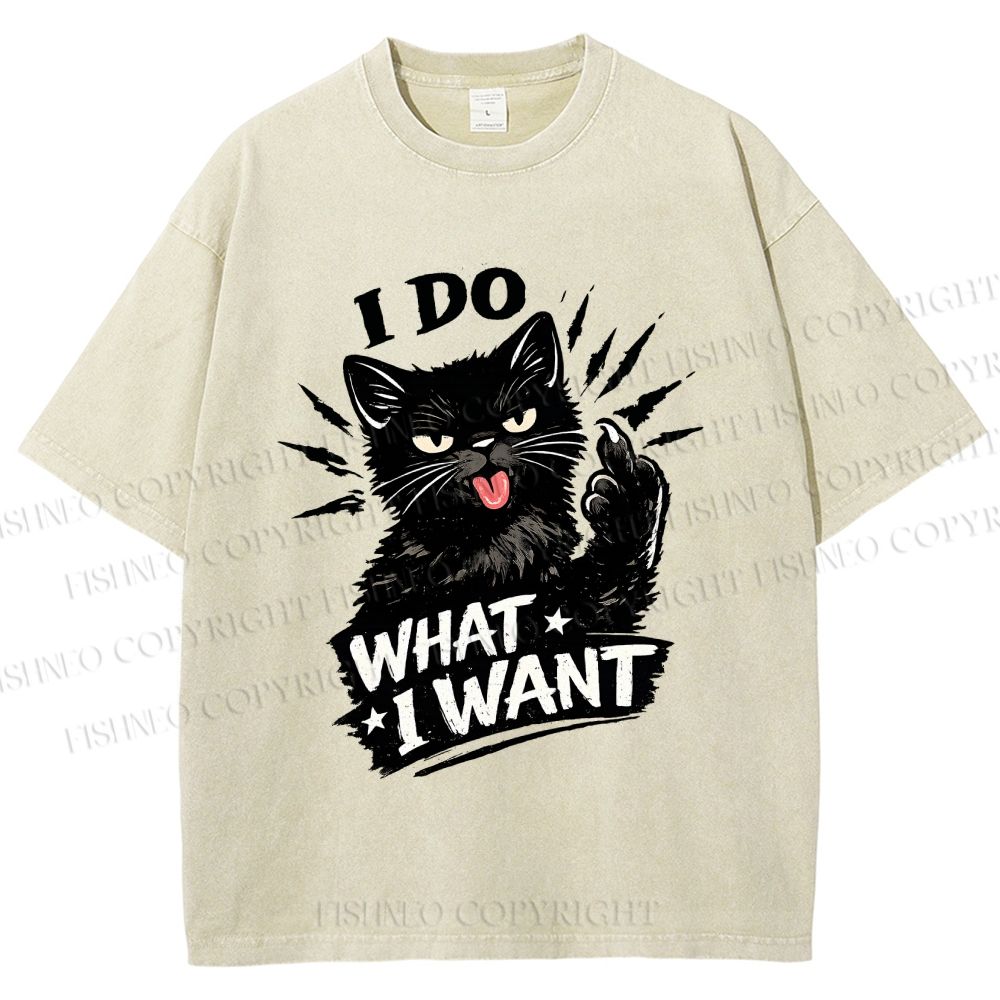 Unisex I Do What I Want Cat Printed Washed Tee
