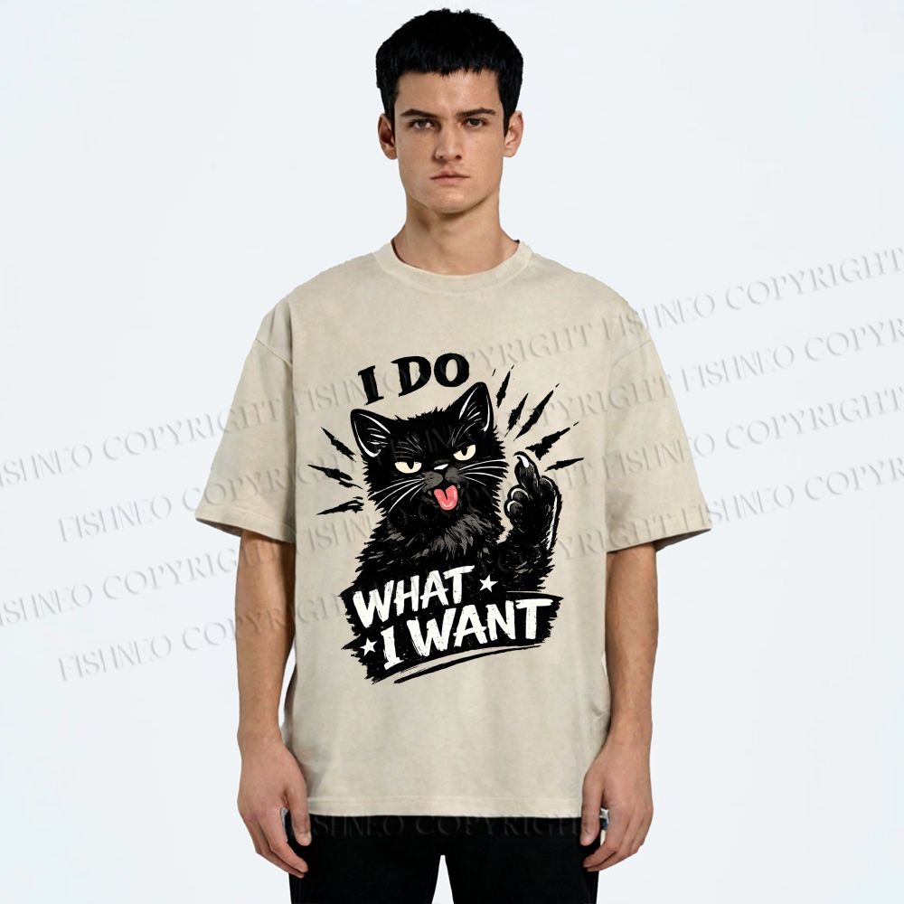 Unisex I Do What I Want Cat Printed Washed Tee