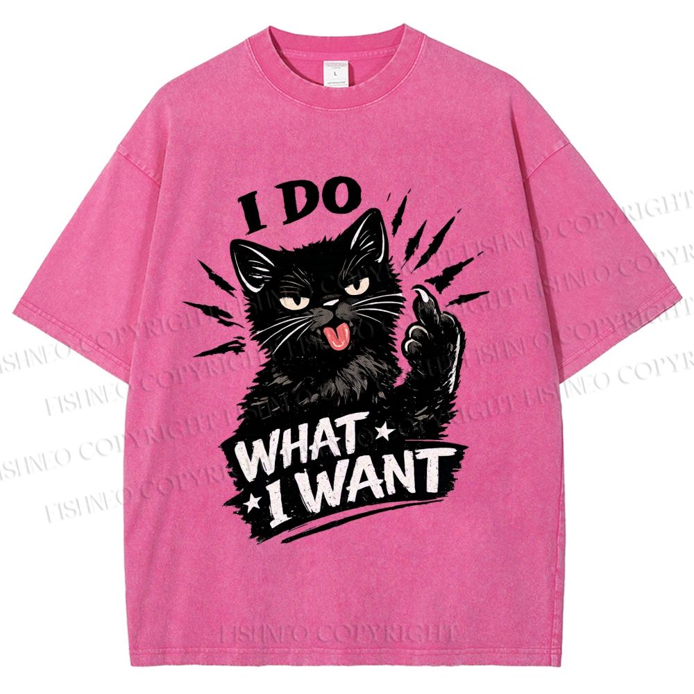 Unisex I Do What I Want Cat Printed Washed Tee