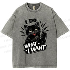 Unisex I Do What I Want Cat Printed Washed Tee