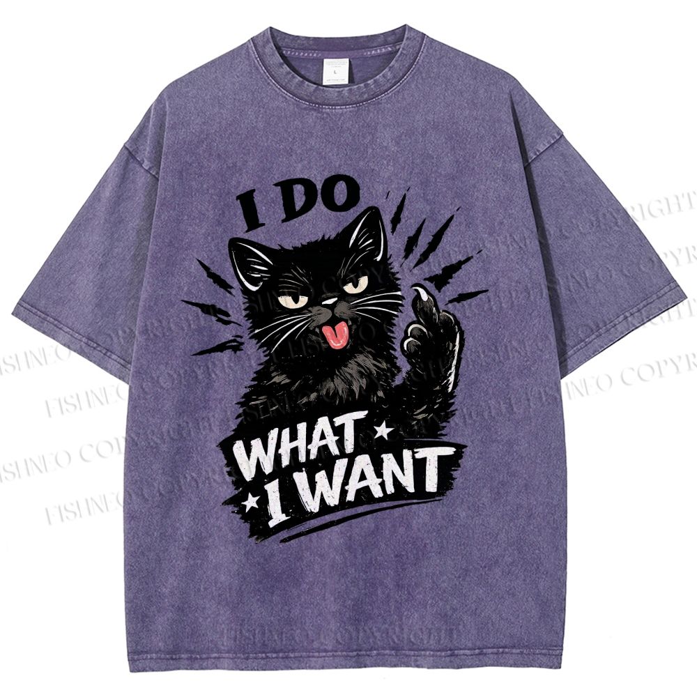 Unisex I Do What I Want Cat Printed Washed Tee