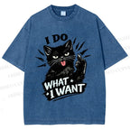 Unisex I Do What I Want Cat Printed Washed Tee