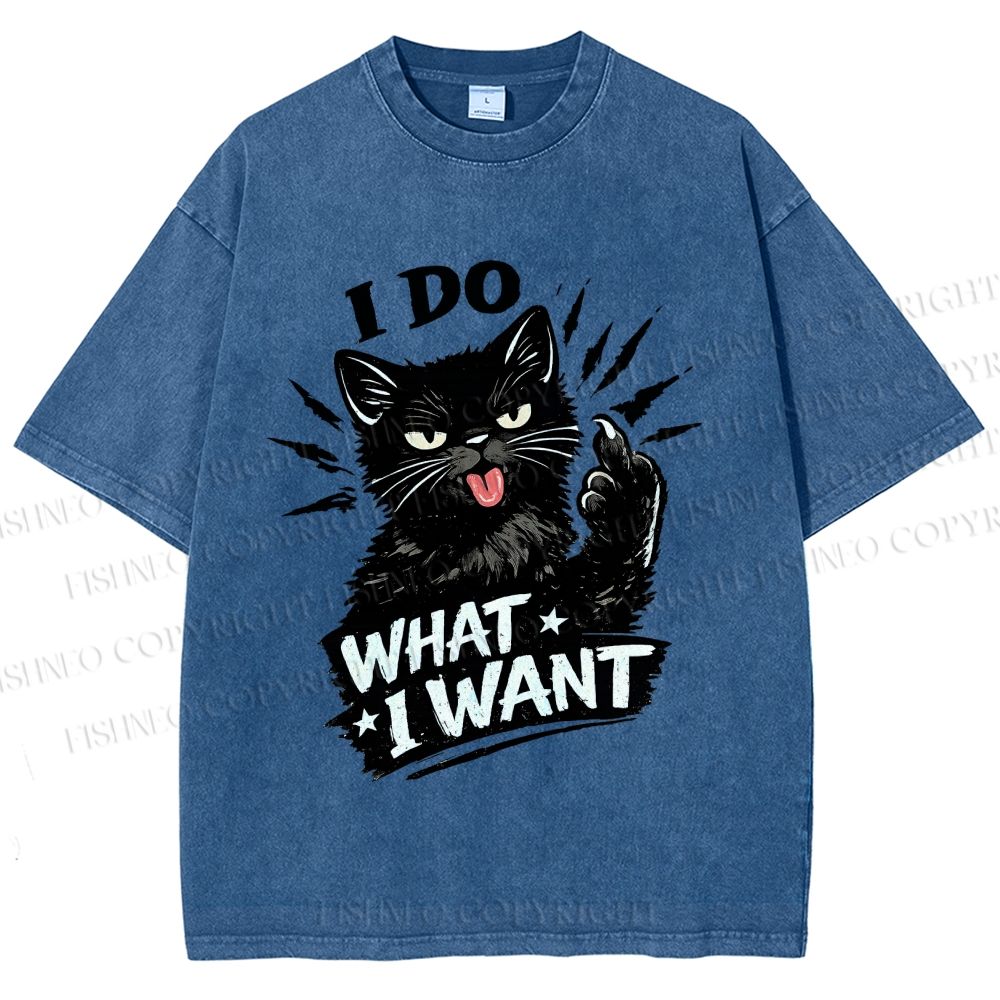 Unisex I Do What I Want Cat Printed Washed Tee