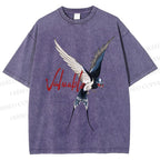 Unisex Flying Swallow Valuable Art Printed Washed Tee
