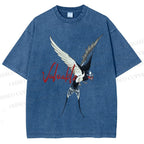 Unisex Flying Swallow Valuable Art Printed Washed Tee