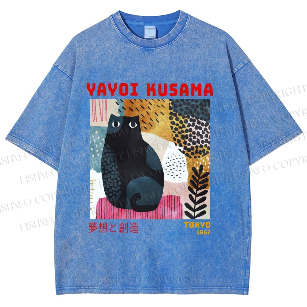 Unisex Yayoi Kusama 1987 Tokyo Dream Cat Printed Washed Tee