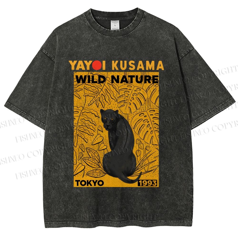 Unisex Yayoi Kusama Wild Nature Panther Printed Washed Tee