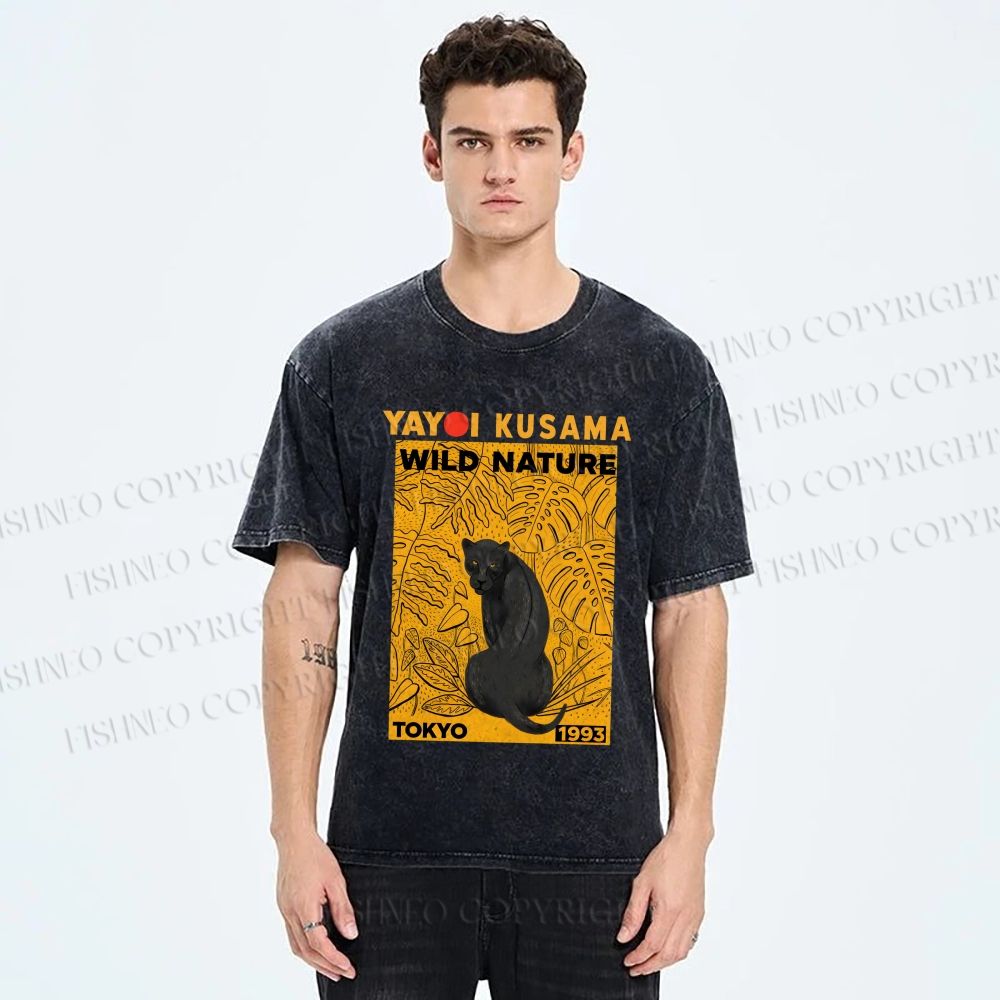 Unisex Yayoi Kusama Wild Nature Panther Printed Washed Tee