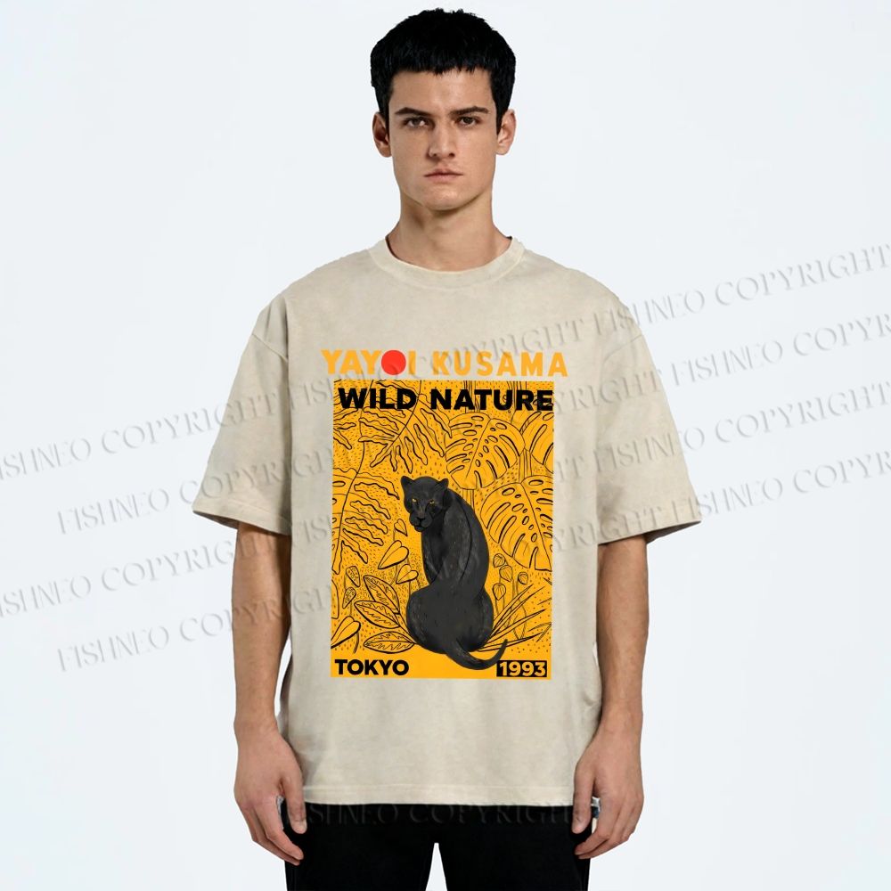 Unisex Yayoi Kusama Wild Nature Panther Printed Washed Tee