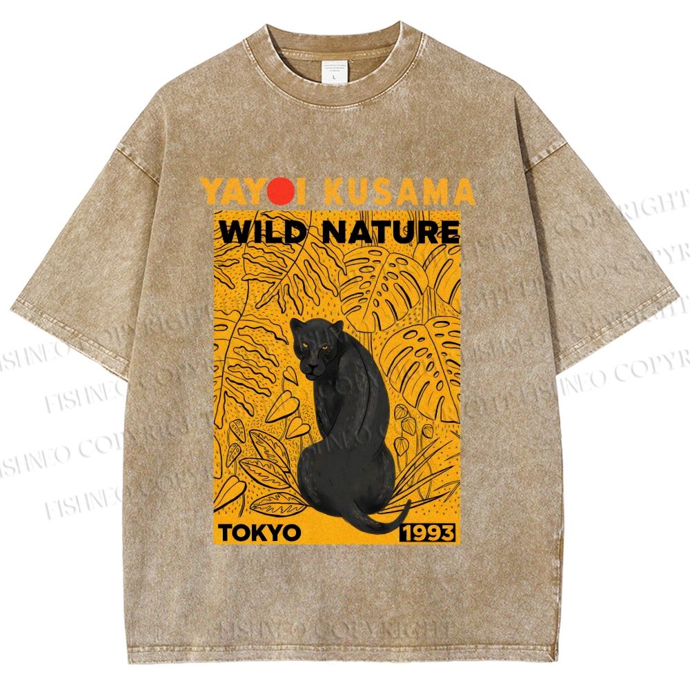 Unisex Yayoi Kusama Wild Nature Panther Printed Washed Tee