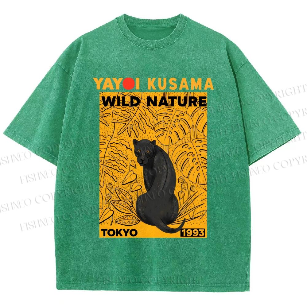 Unisex Yayoi Kusama Wild Nature Panther Printed Washed Tee
