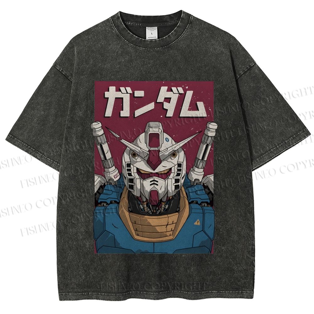 Unisex Mobile Suit Gundam Printed Washed Tee