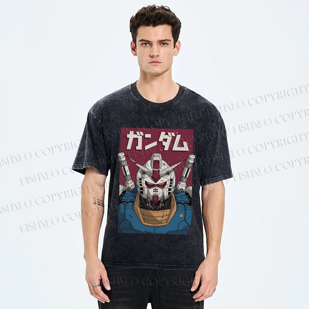 Unisex Mobile Suit Gundam Printed Washed Tee