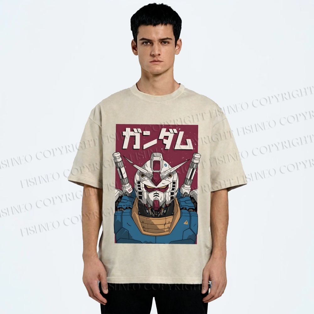 Unisex Mobile Suit Gundam Printed Washed Tee