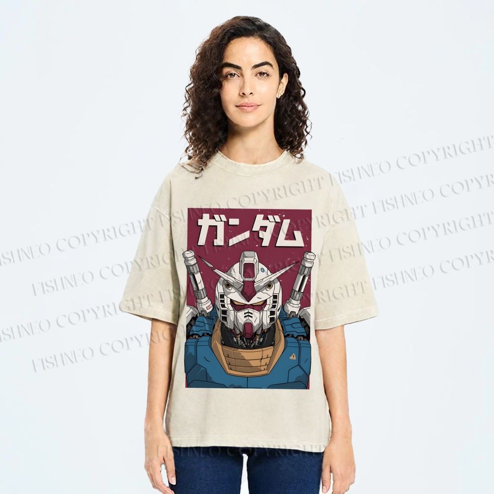 Unisex Mobile Suit Gundam Printed Washed Tee