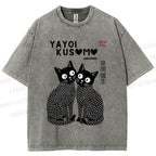 Unisex Yayoi Kusama Heart Polka Dot Cat Printed Washed Tee
