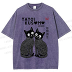 Unisex Yayoi Kusama Heart Polka Dot Cat Printed Washed Tee