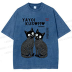 Unisex Yayoi Kusama Heart Polka Dot Cat Printed Washed Tee