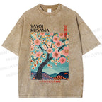 Unisex Yayoi Kusama Cherry Blossom Tree Printed Washed Tee