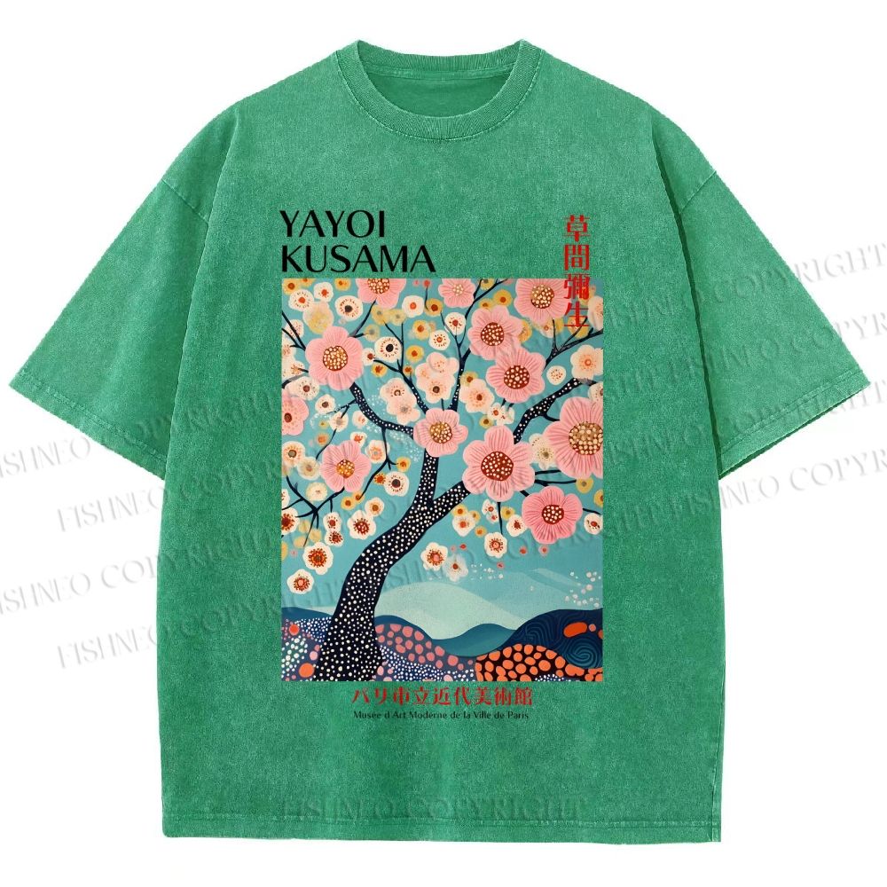 Unisex Yayoi Kusama Cherry Blossom Tree Printed Washed Tee