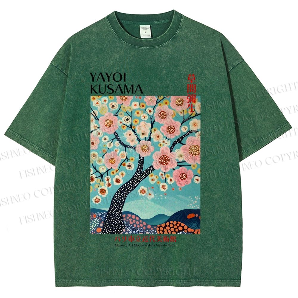 Unisex Yayoi Kusama Cherry Blossom Tree Printed Washed Tee
