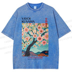 Unisex Yayoi Kusama Cherry Blossom Tree Printed Washed Tee
