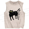 Unisex Black Cat Club Printed Washed Tank Top
