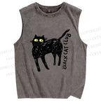 Unisex Black Cat Club Printed Washed Tank Top