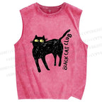 Unisex Black Cat Club Printed Washed Tank Top