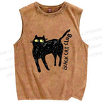 Unisex Black Cat Club Printed Washed Tank Top