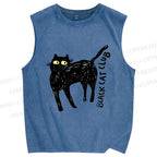 Unisex Black Cat Club Printed Washed Tank Top