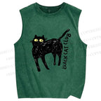 Unisex Black Cat Club Printed Washed Tank Top