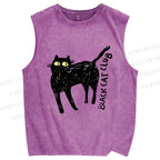 Unisex Black Cat Club Printed Washed Tank Top