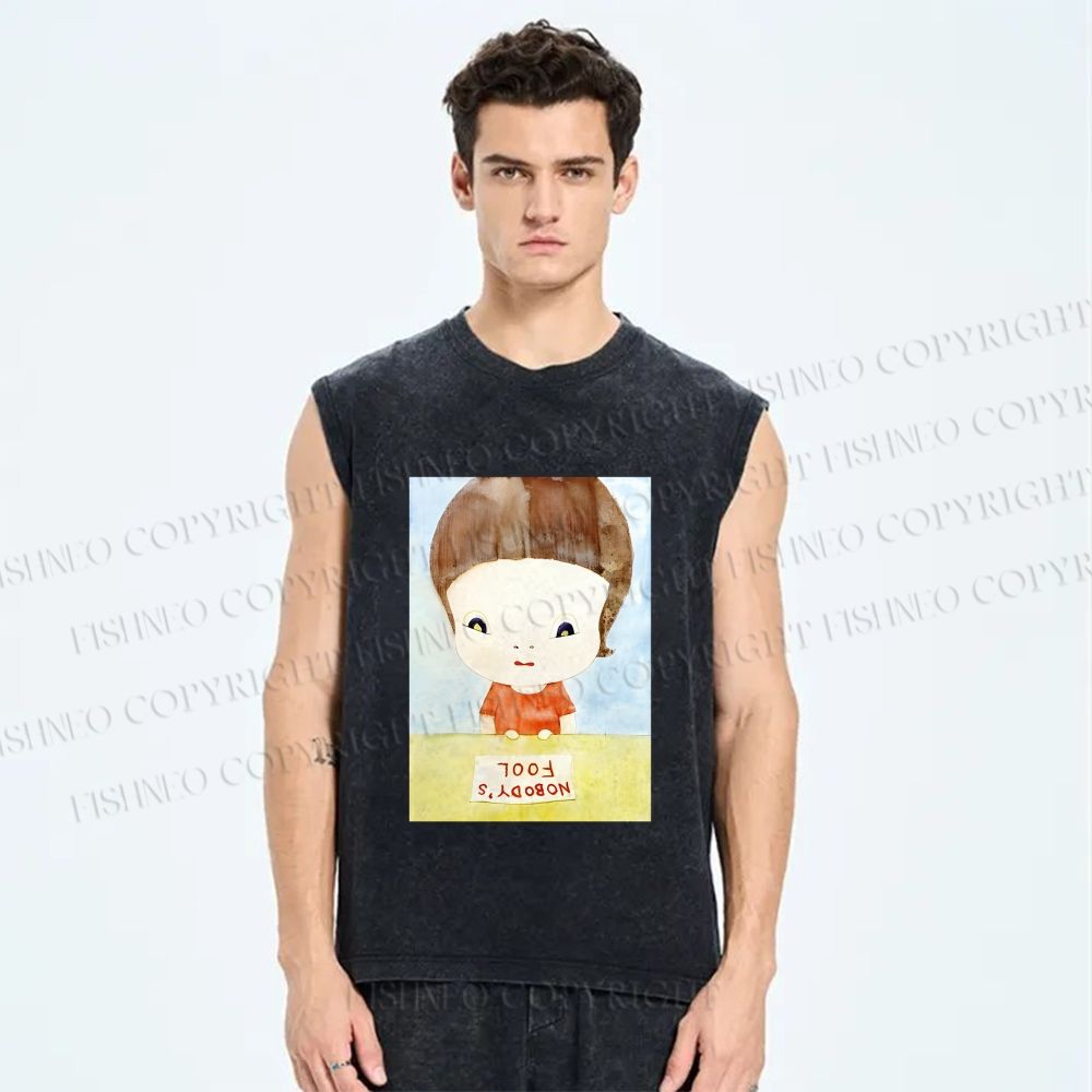 Unisex Yoshitomo Nara Nobody's Fool Printed Washed Tank Top