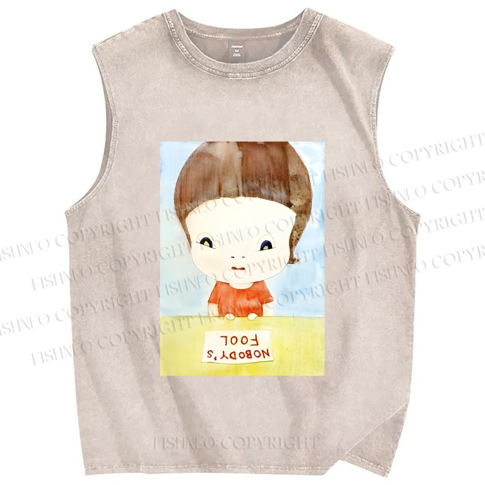Unisex Yoshitomo Nara Nobody's Fool Printed Washed Tank Top