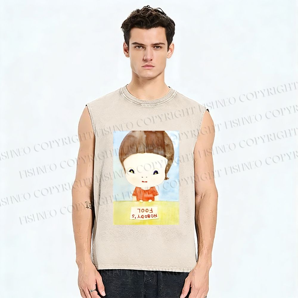 Unisex Yoshitomo Nara Nobody's Fool Printed Washed Tank Top