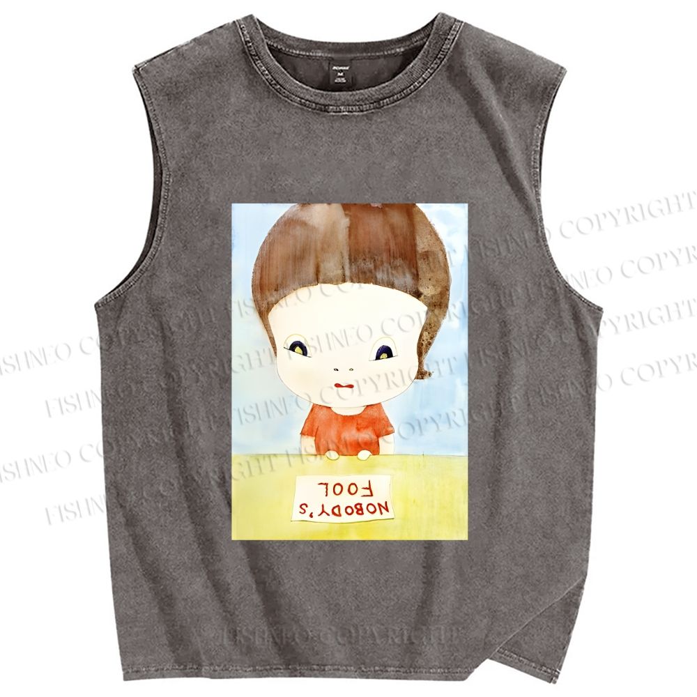 Unisex Yoshitomo Nara Nobody's Fool Printed Washed Tank Top