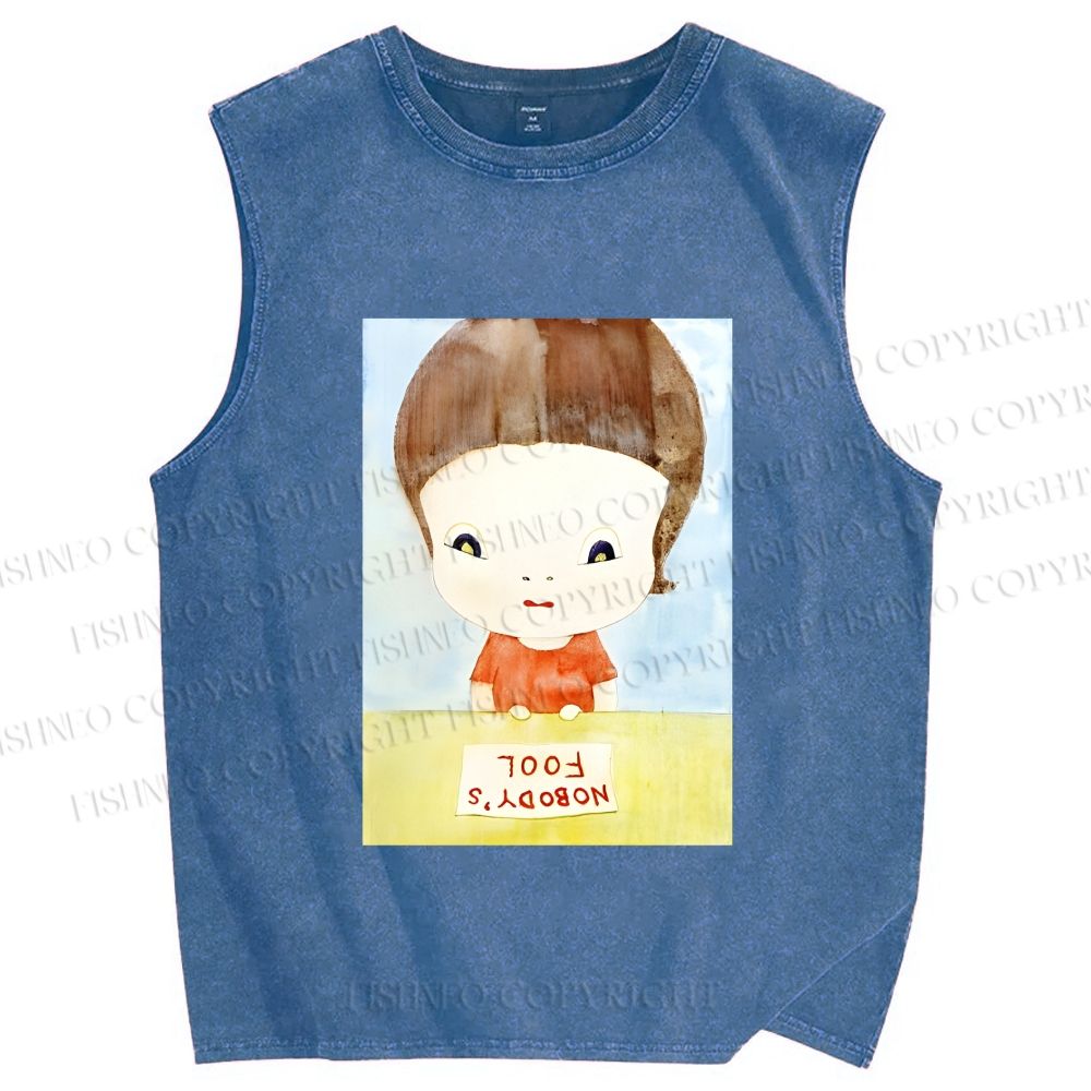 Unisex Yoshitomo Nara Nobody's Fool Printed Washed Tank Top