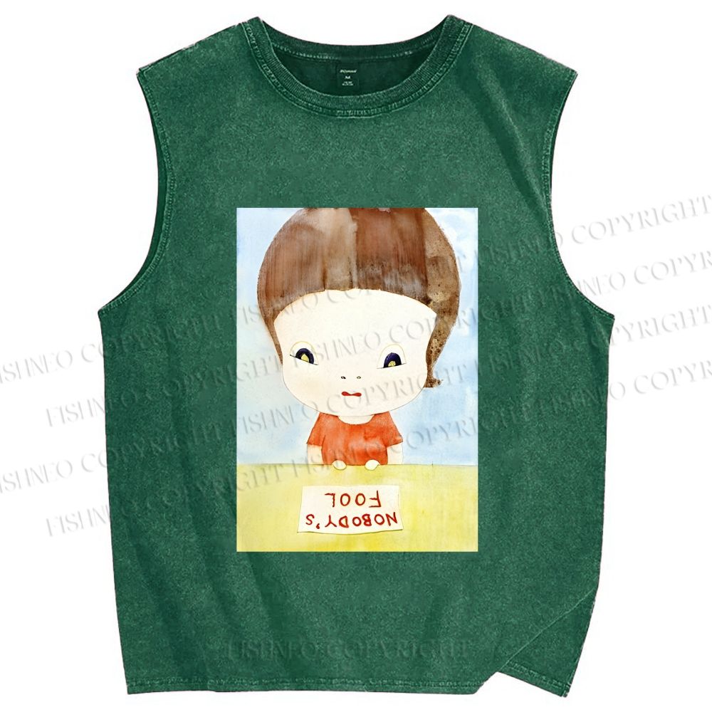 Unisex Yoshitomo Nara Nobody's Fool Printed Washed Tank Top