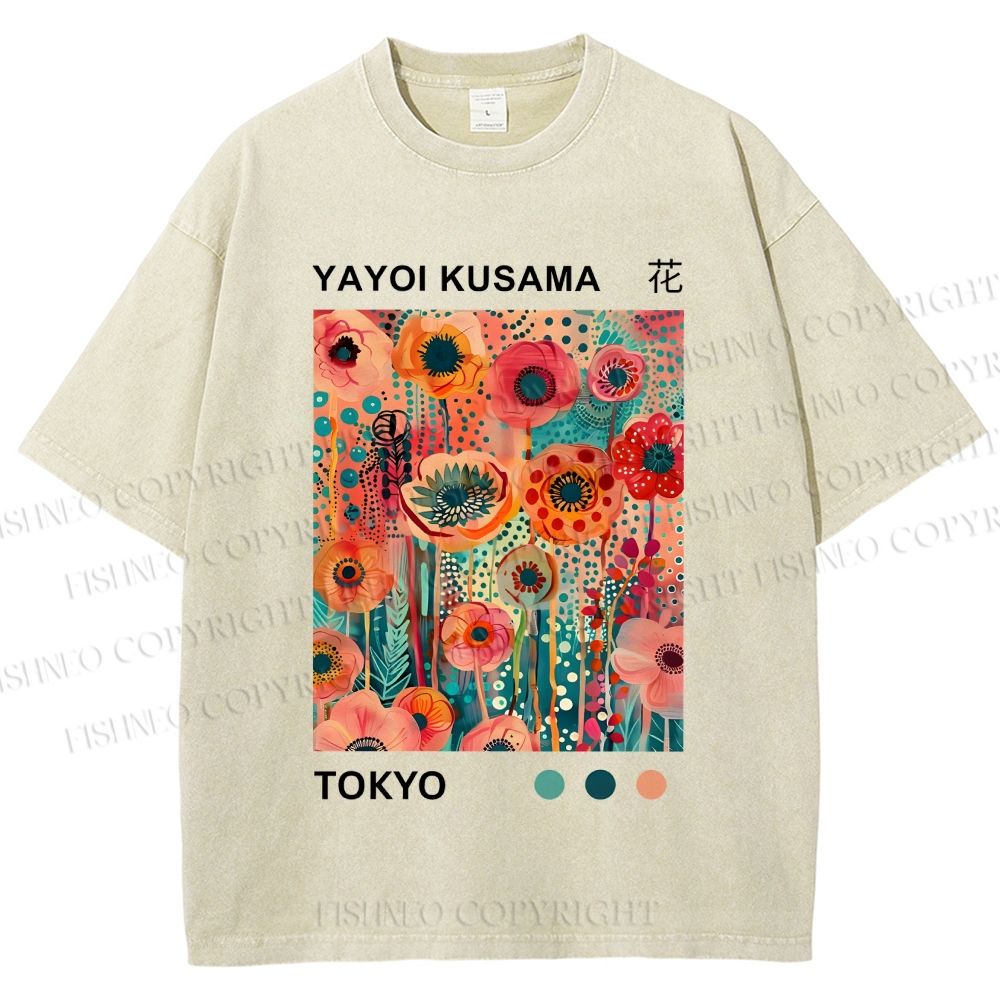 Unisex Yayoi Kusama Flower Printed Washed Tee