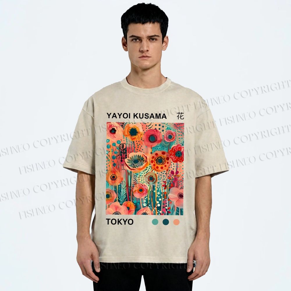 Unisex Yayoi Kusama Flower Printed Washed Tee