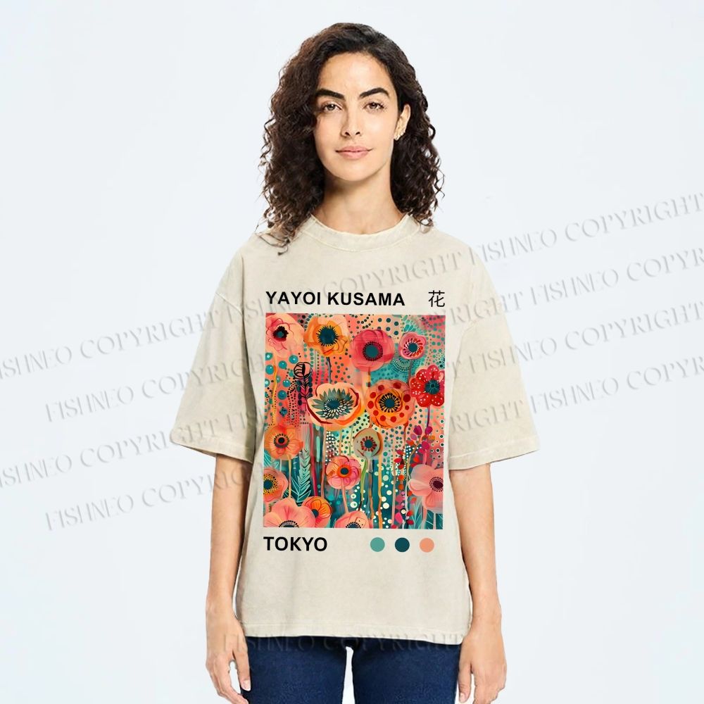 Unisex Yayoi Kusama Flower Printed Washed Tee