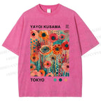 Unisex Yayoi Kusama Flower Printed Washed Tee