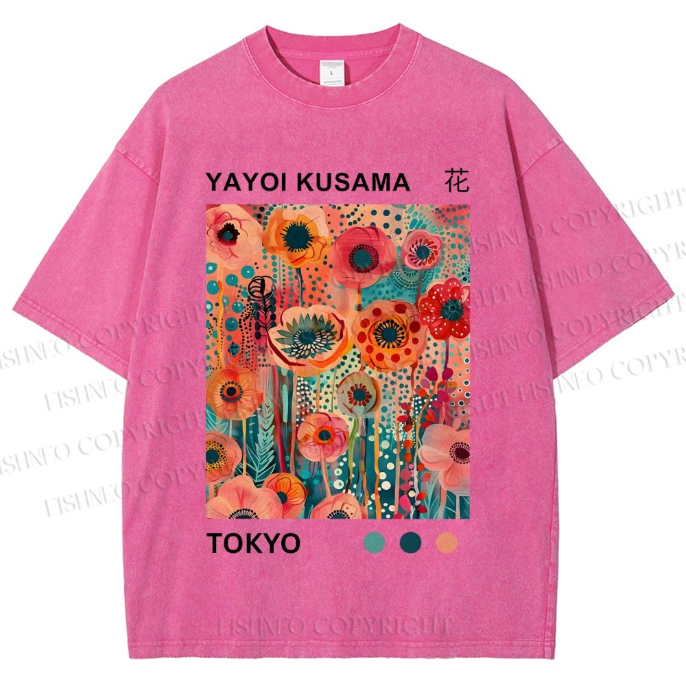 Unisex Yayoi Kusama Flower Printed Washed Tee
