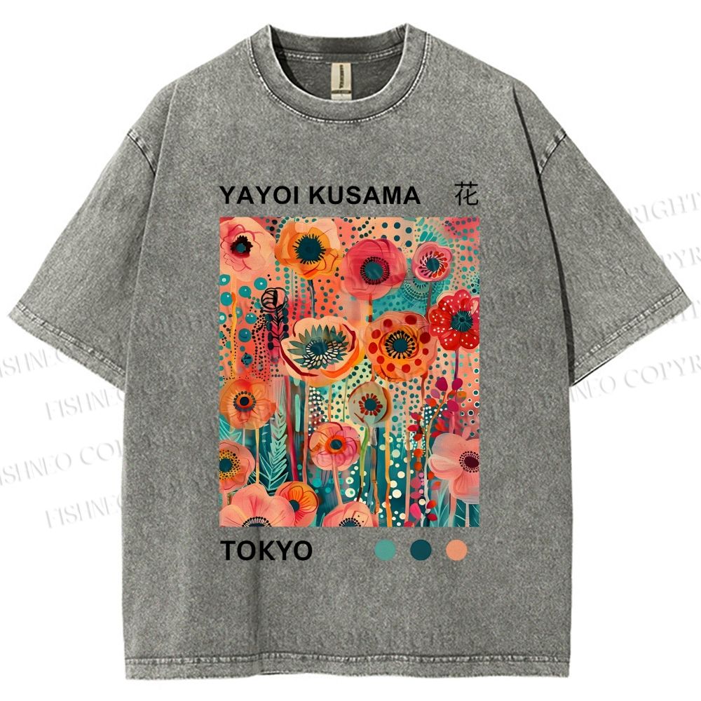 Unisex Yayoi Kusama Flower Printed Washed Tee